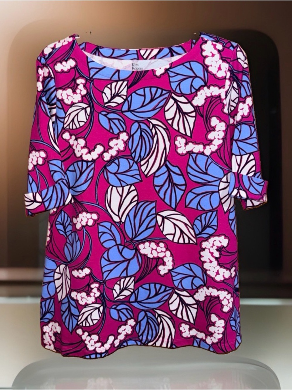 Kim Rogerssz Perfectly Soft Fuchsia Floral Leaf-Print Tunic was as a a
